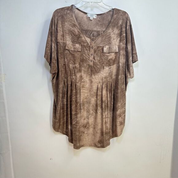 Shannon Ford New York Size 3X  Light Brown SS Scoop Neck Henley Popover - Picture 1 of 8